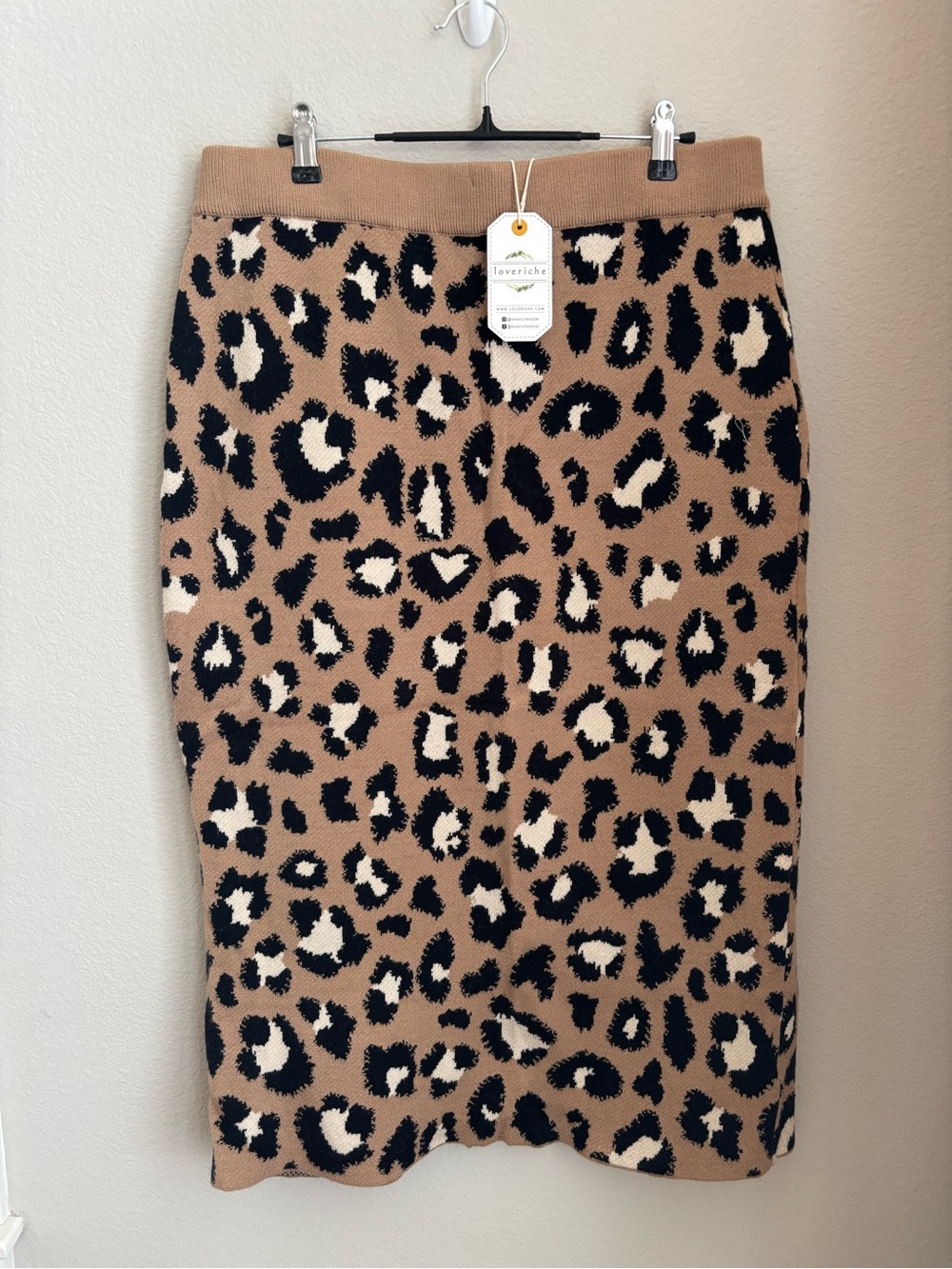 Love Riche NWT Leopard Print Knit Midi Skirt - Tan/Black/Cream
